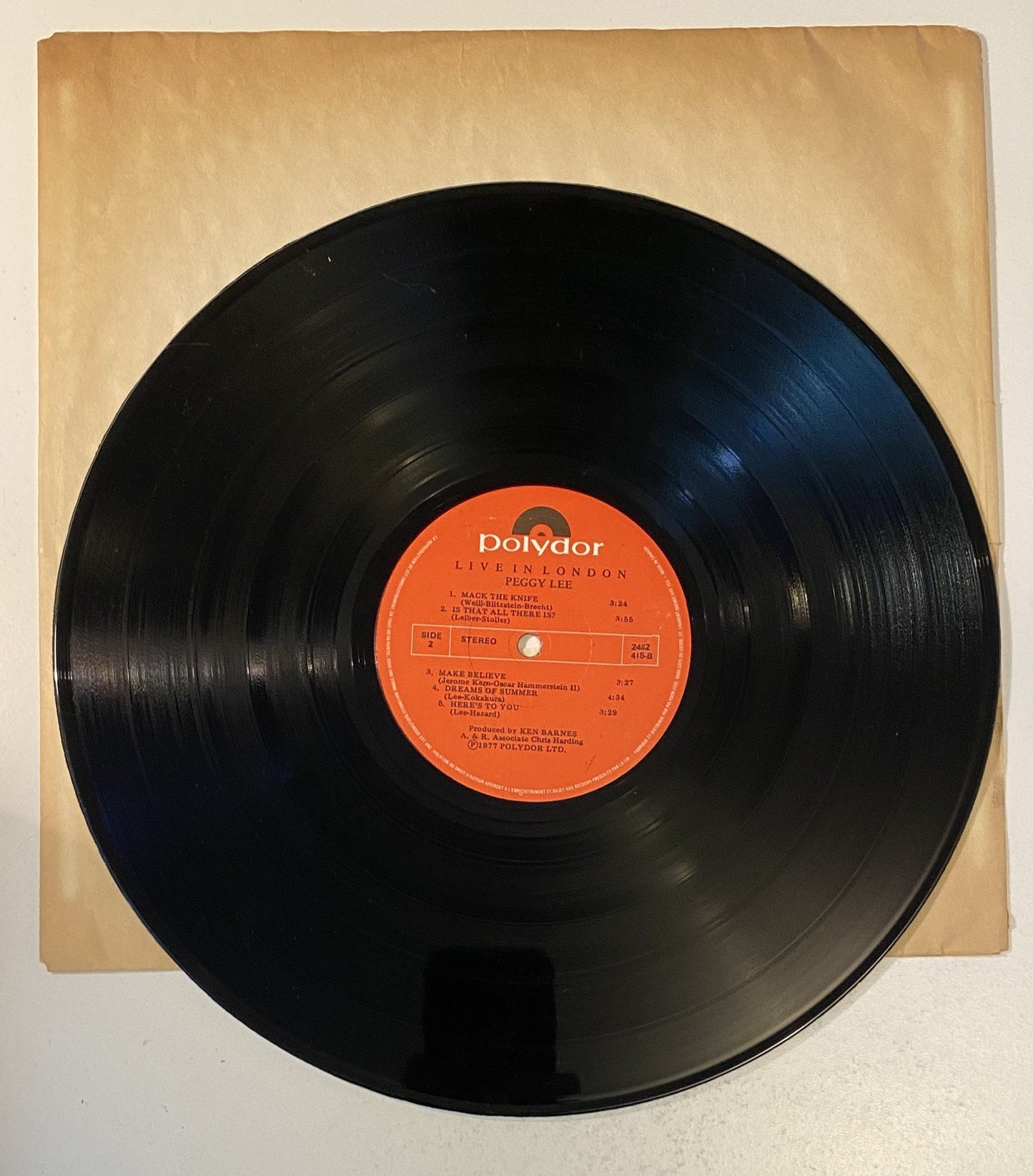 Peggy Lee - Live in London 1977 Vinyl LP Record