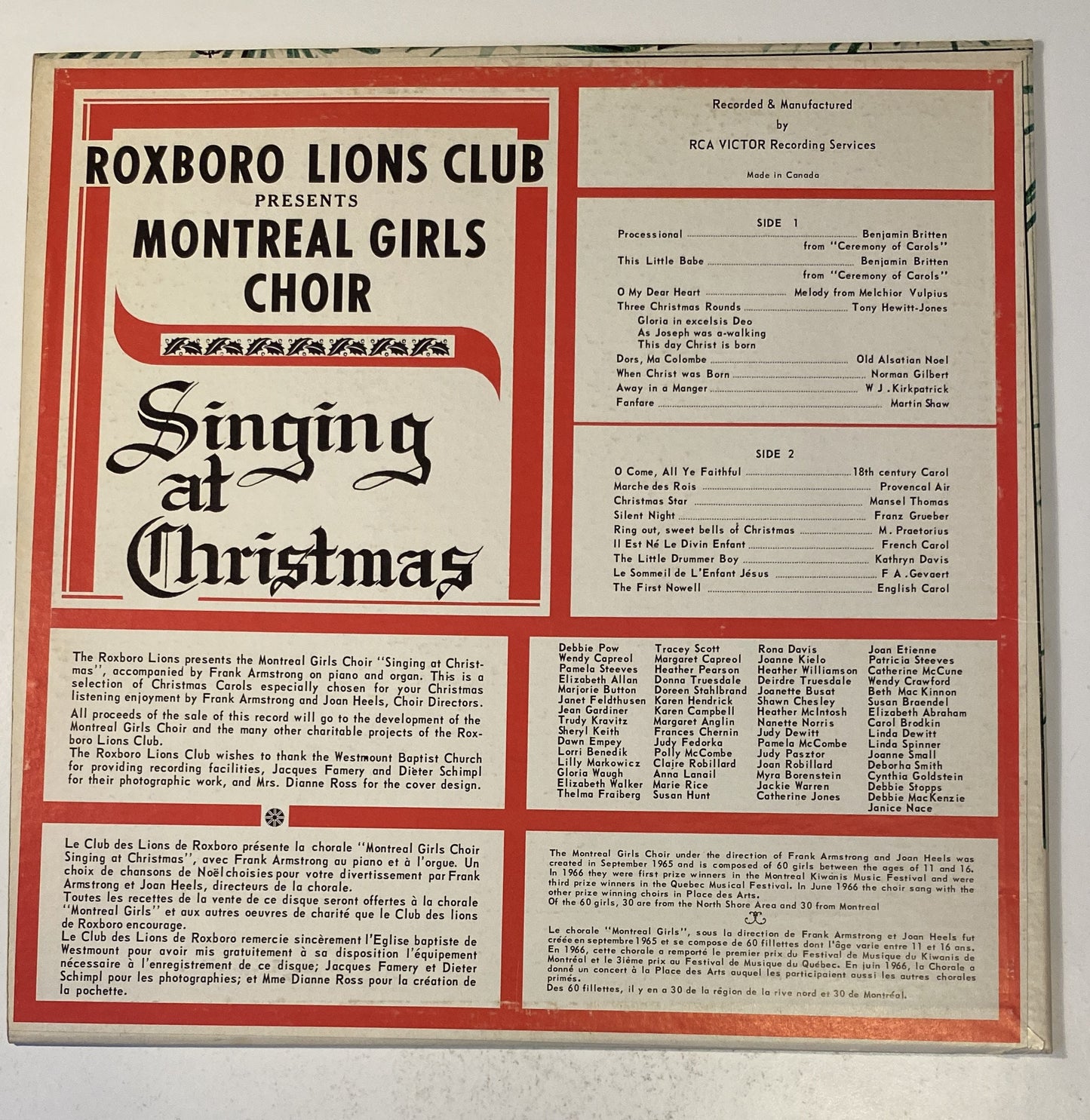 Singing at Christmas - Montreal Girls Choir - 1960's Vinyl LP Record