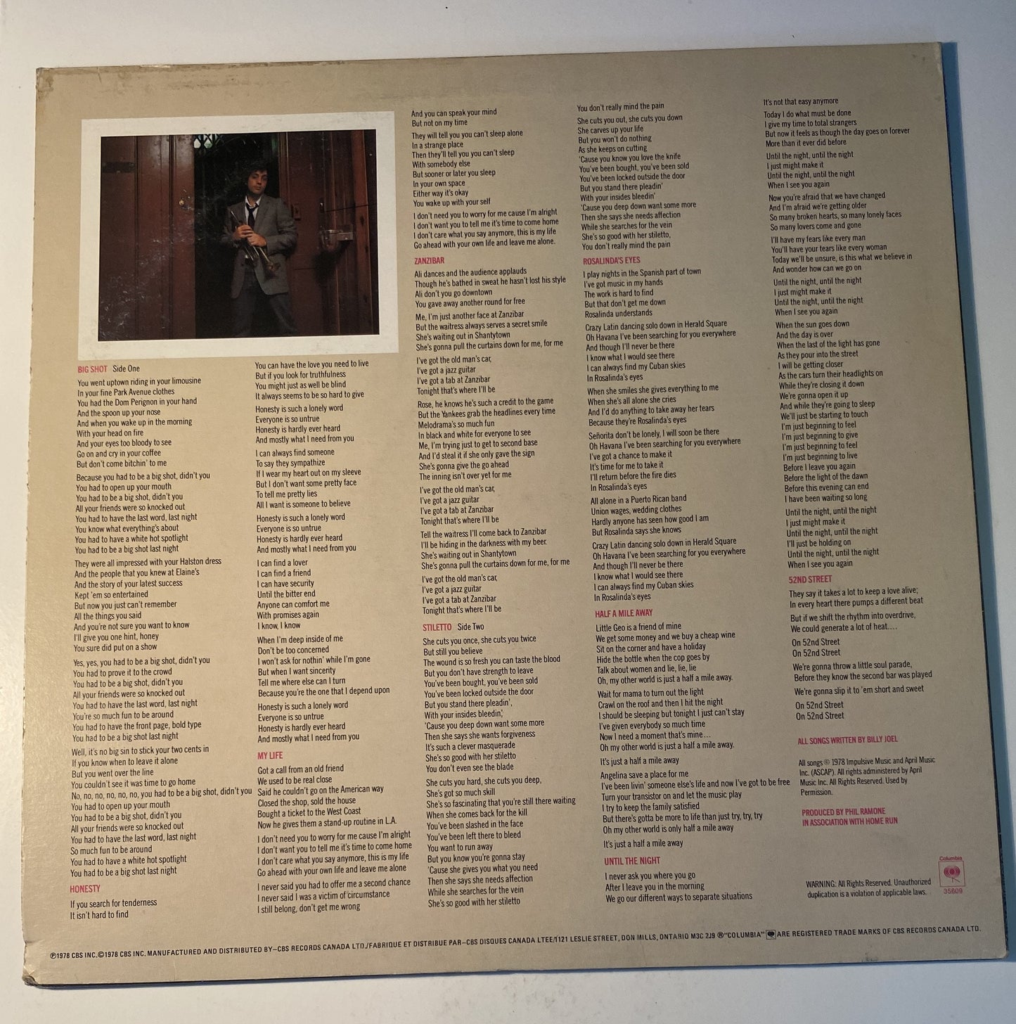 Billy Joel - 52nd Street - 1978 Vinyl LP Record