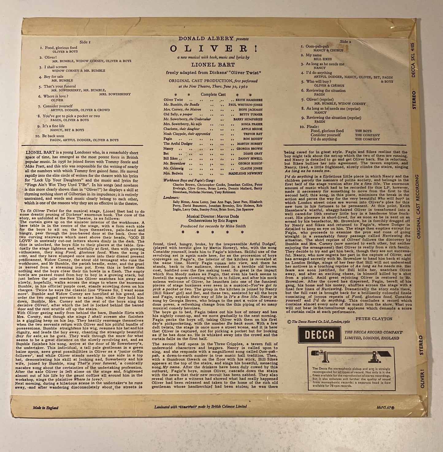 Lionel Bart's Oliver 1960 Decca Vinyl LP