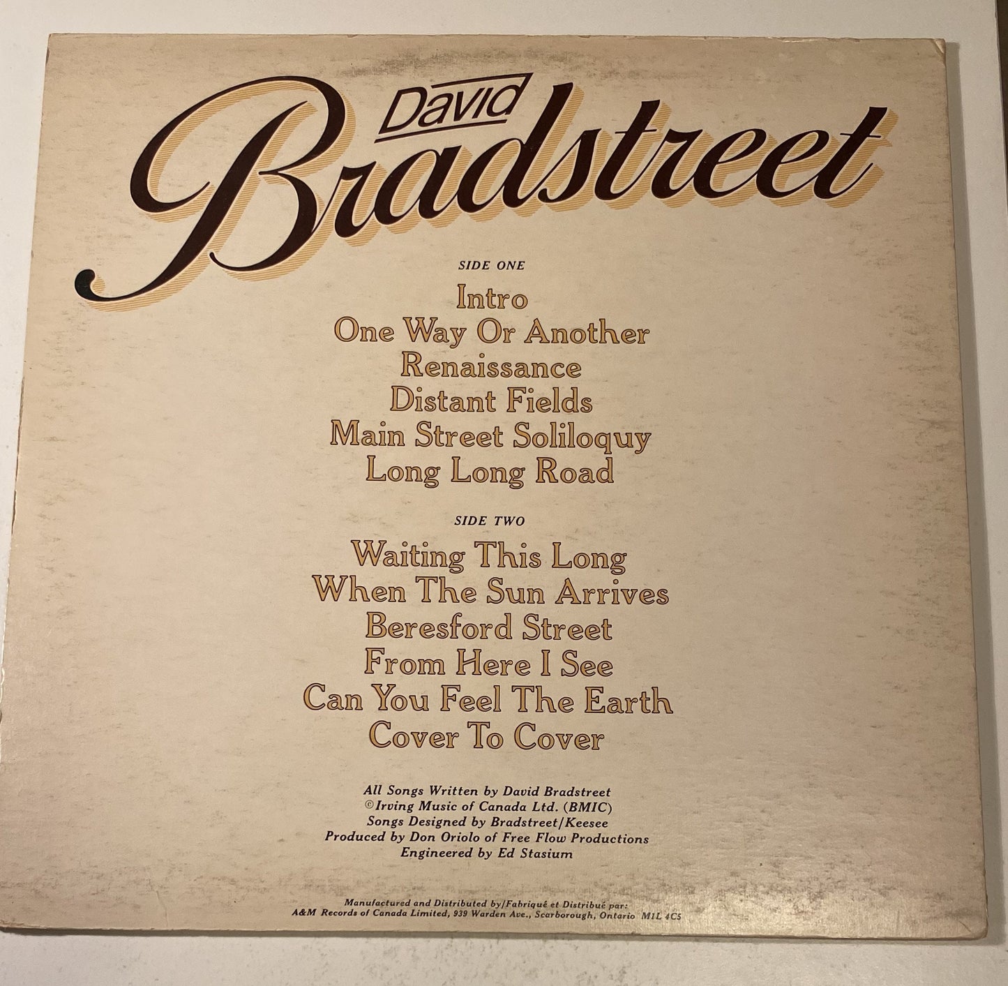 David Bradstreet - 'David Bradstreet' 1977 Vinyl LP Record