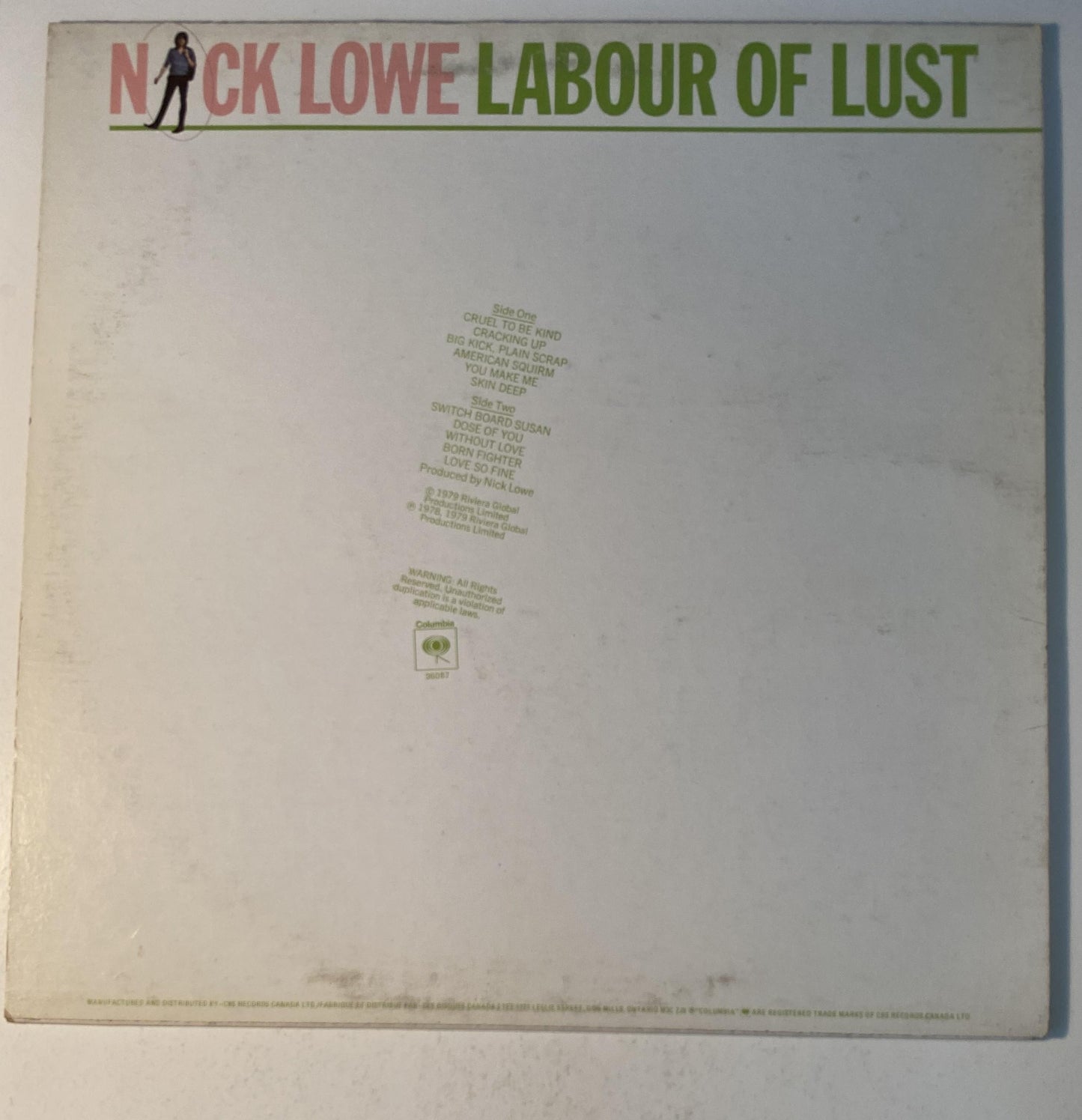 Nick Lowe - Labour of Lust 1979 Vinyl LP Record