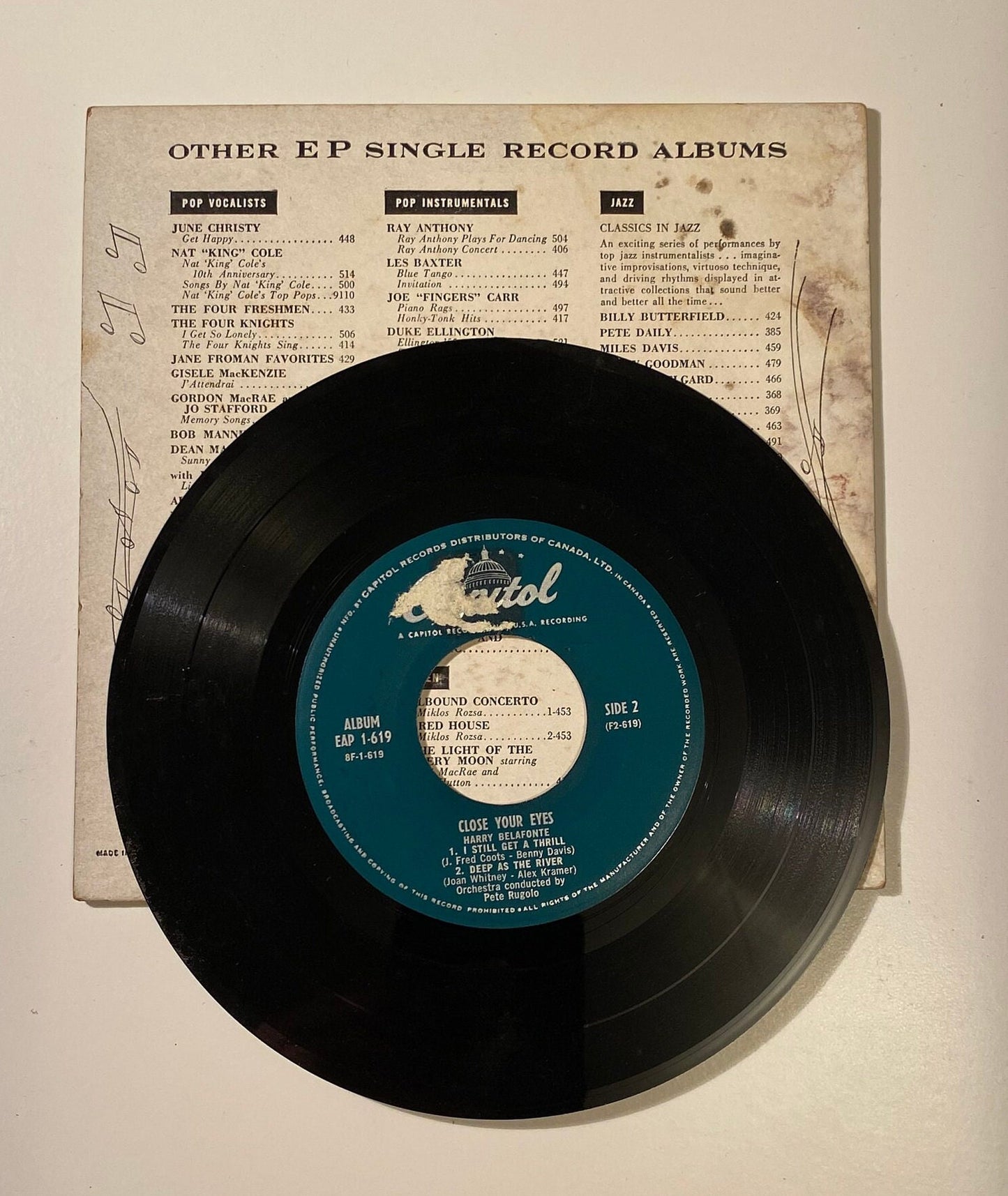 Harry Belafonte - Close Your Eyes 45 RPM Vinyl LP