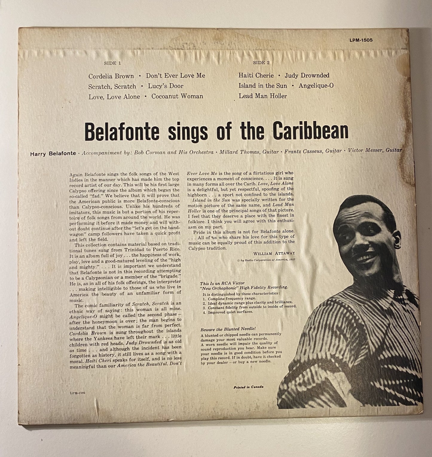 Harry Belafonte - Belafonte Sings of the Caribbean Vinyl LP