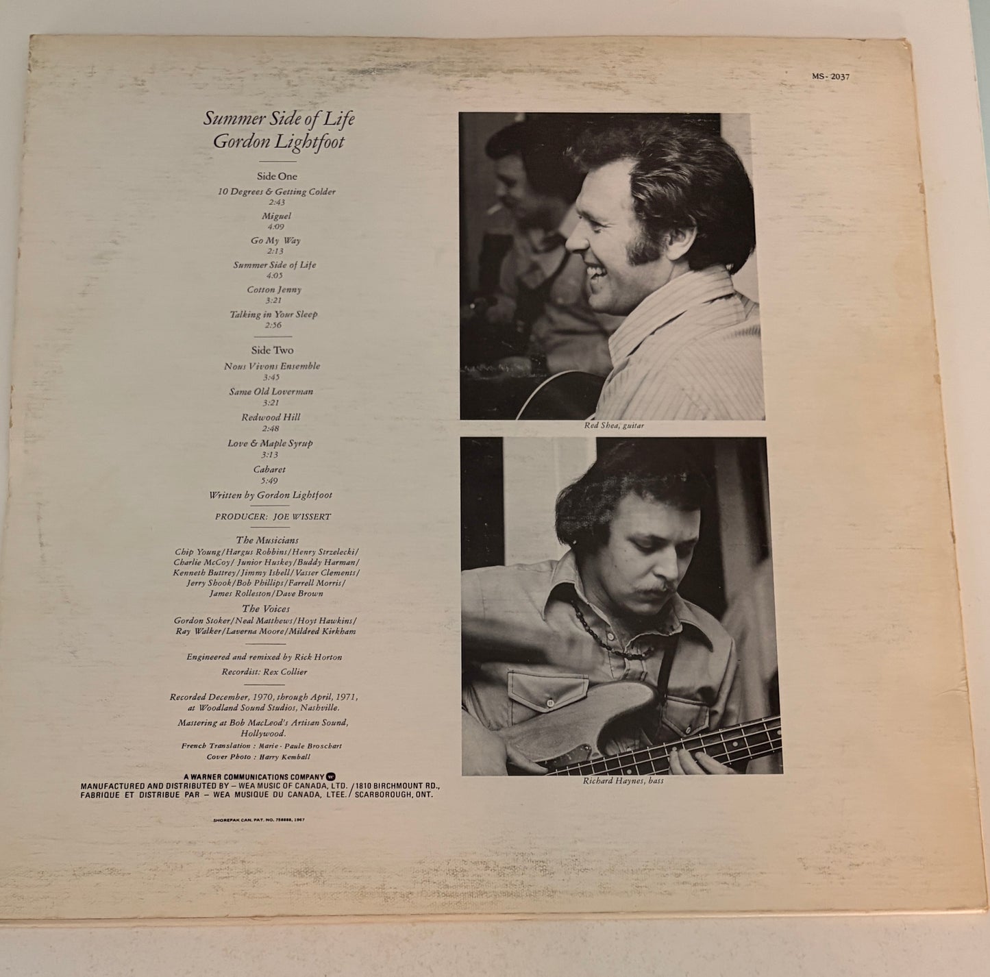 Gordon Lightfoot Summer Side of Life 1971 Vinyl LP