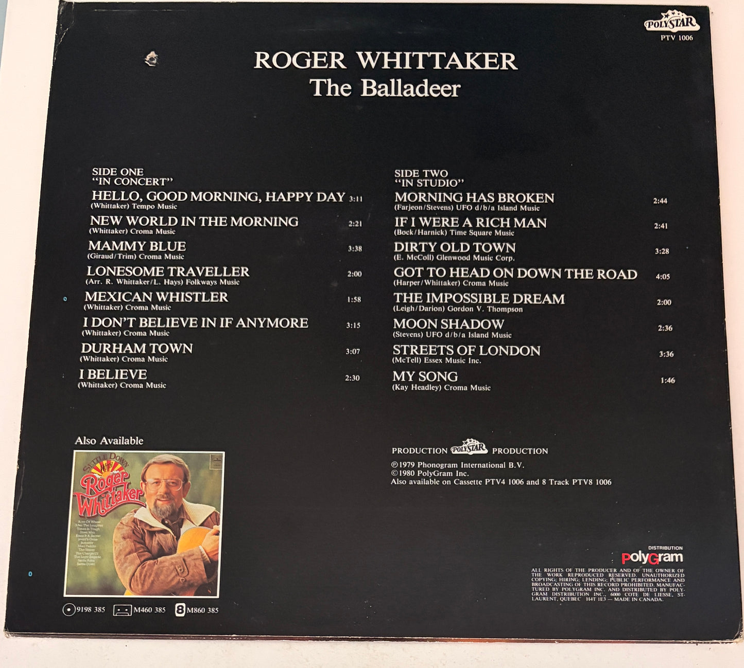 Roger Whittaker The Balladeer 1980 Vinyl LP