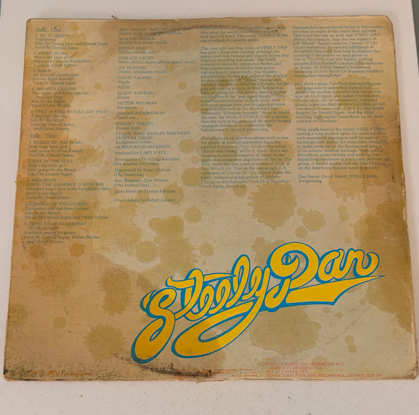 Steely Dan - Can't Buy a Thrill 1978 Translucent Yellow Vinyl LP Record