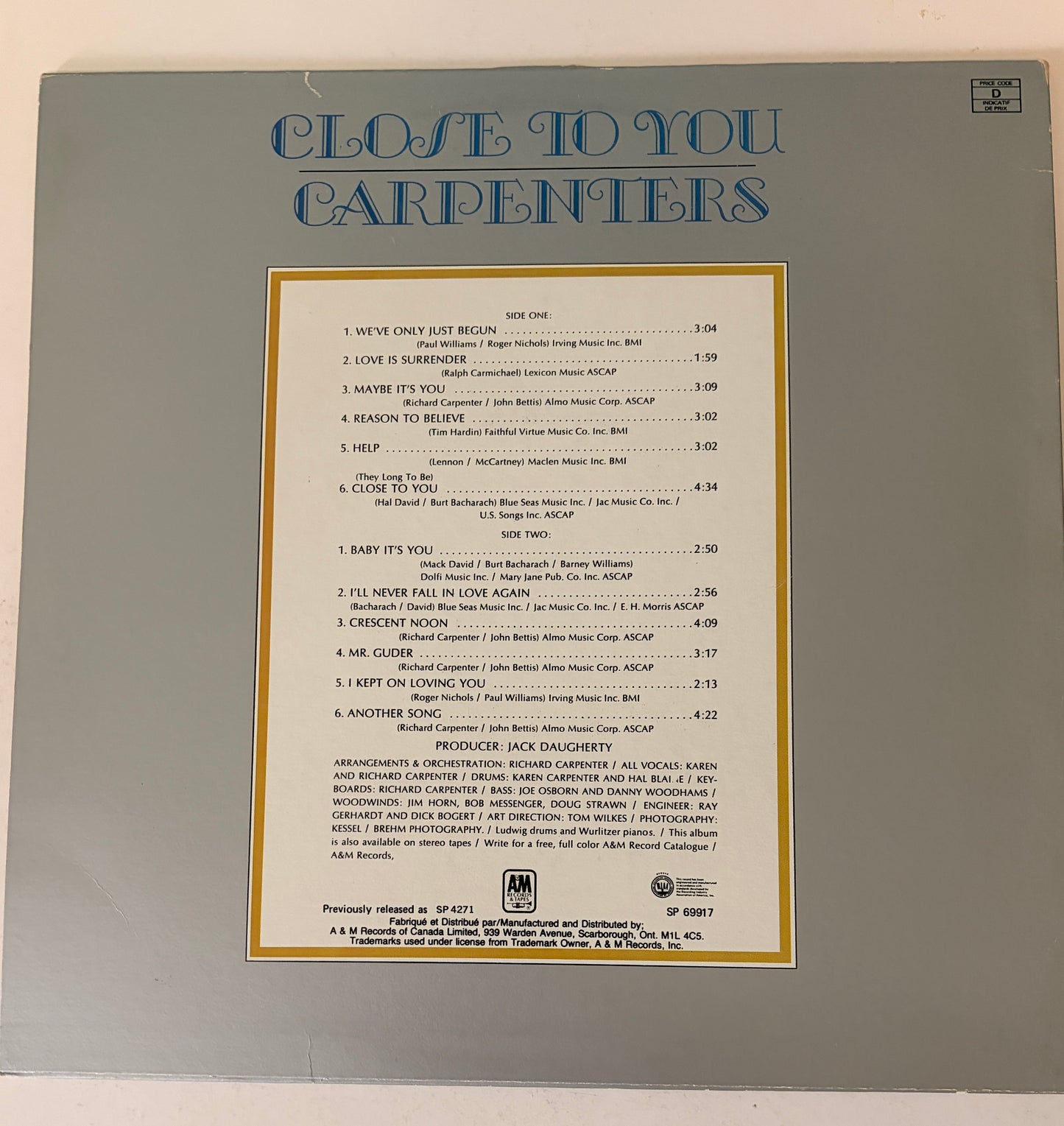 The Carpenters - Close to You 1970 Vinyl LP