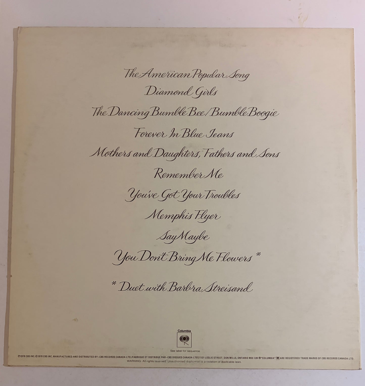 Neil Diamond You Don't Bring Me Flowers 1978 Vinyl LP