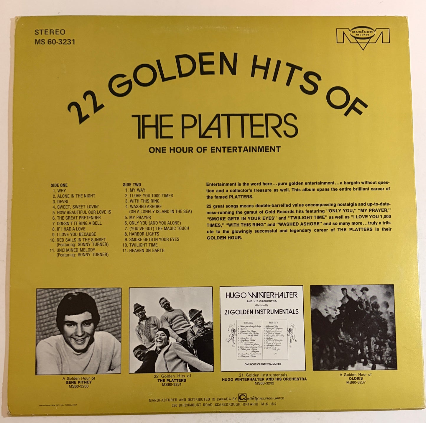 22 Golden Hits of the Platters 1967 Vinyl LP