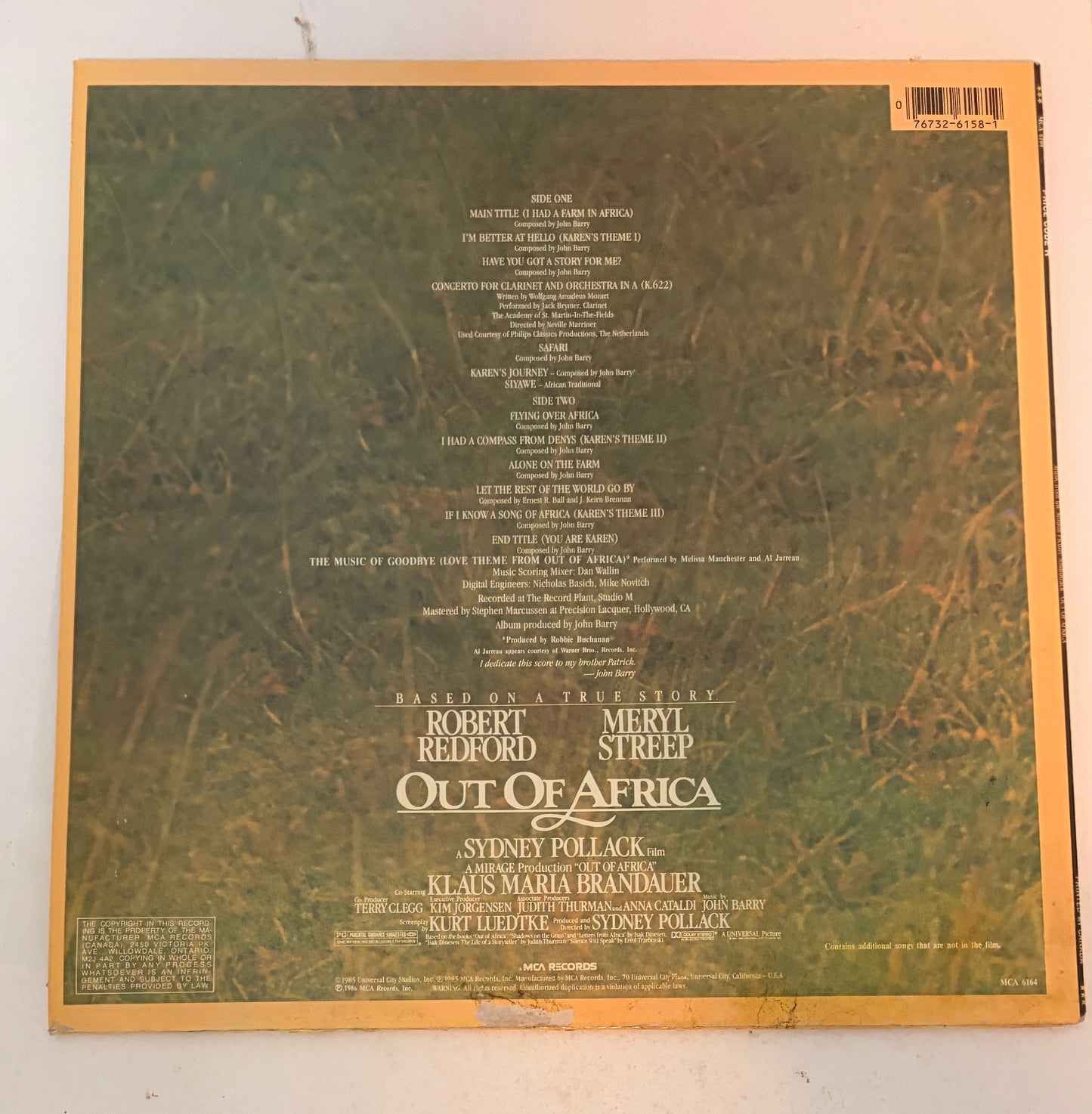 John Barry's Out of Africa Soundtrack 1986 Vinyl LP