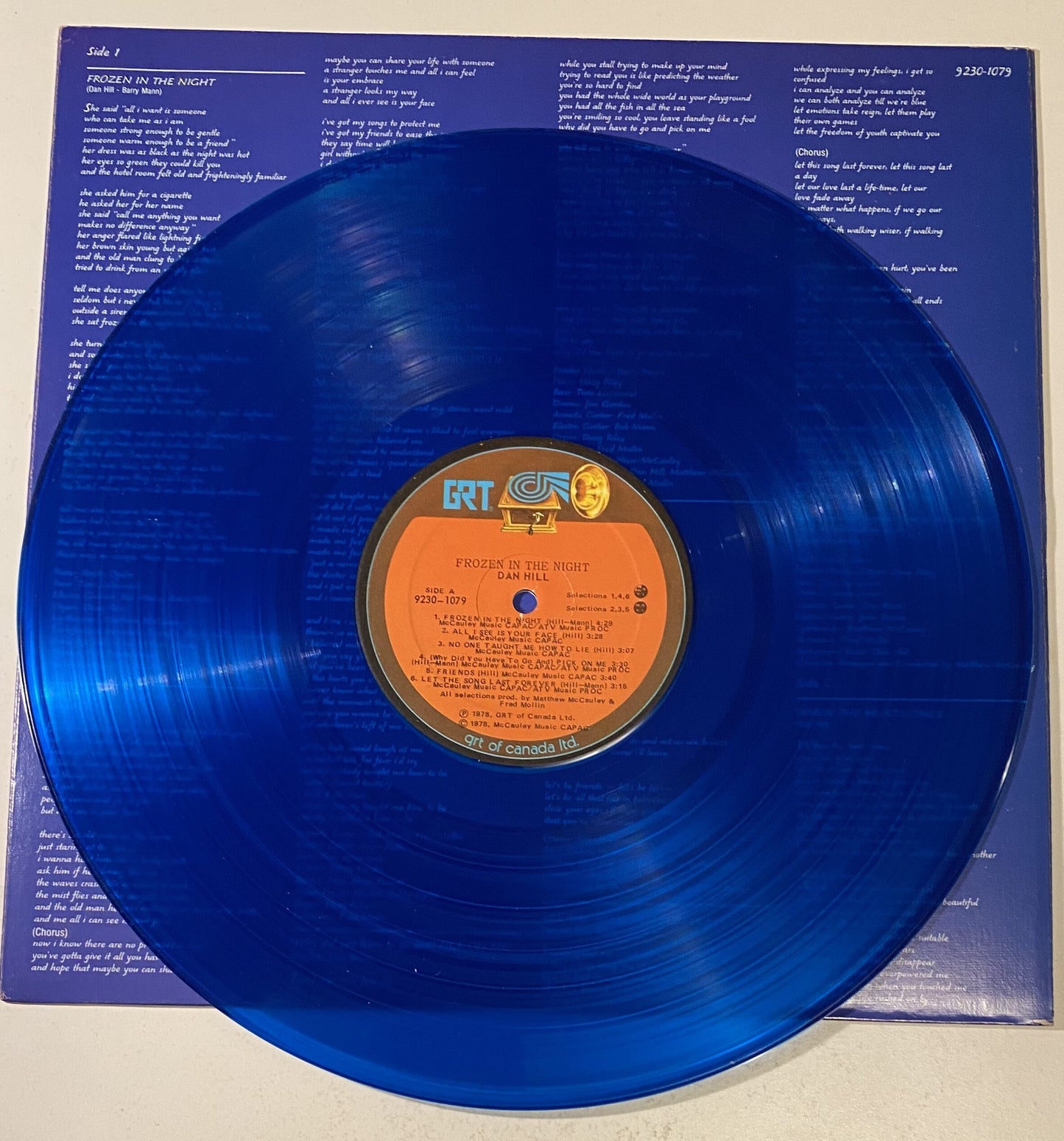Dan Hill - Frozen in the Night 1978 Vinyl LP Record - Blue Vinyl edition