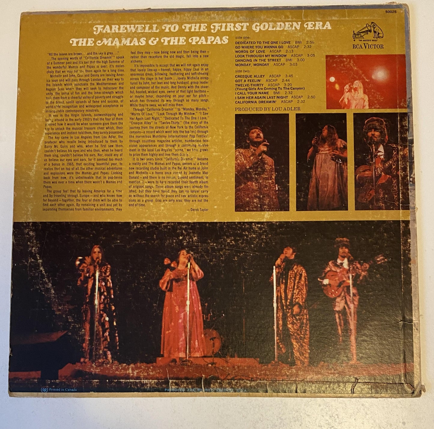 Farewell to the First Golden Era of The Mamas and the Poppas - 1967 Vinyl LP