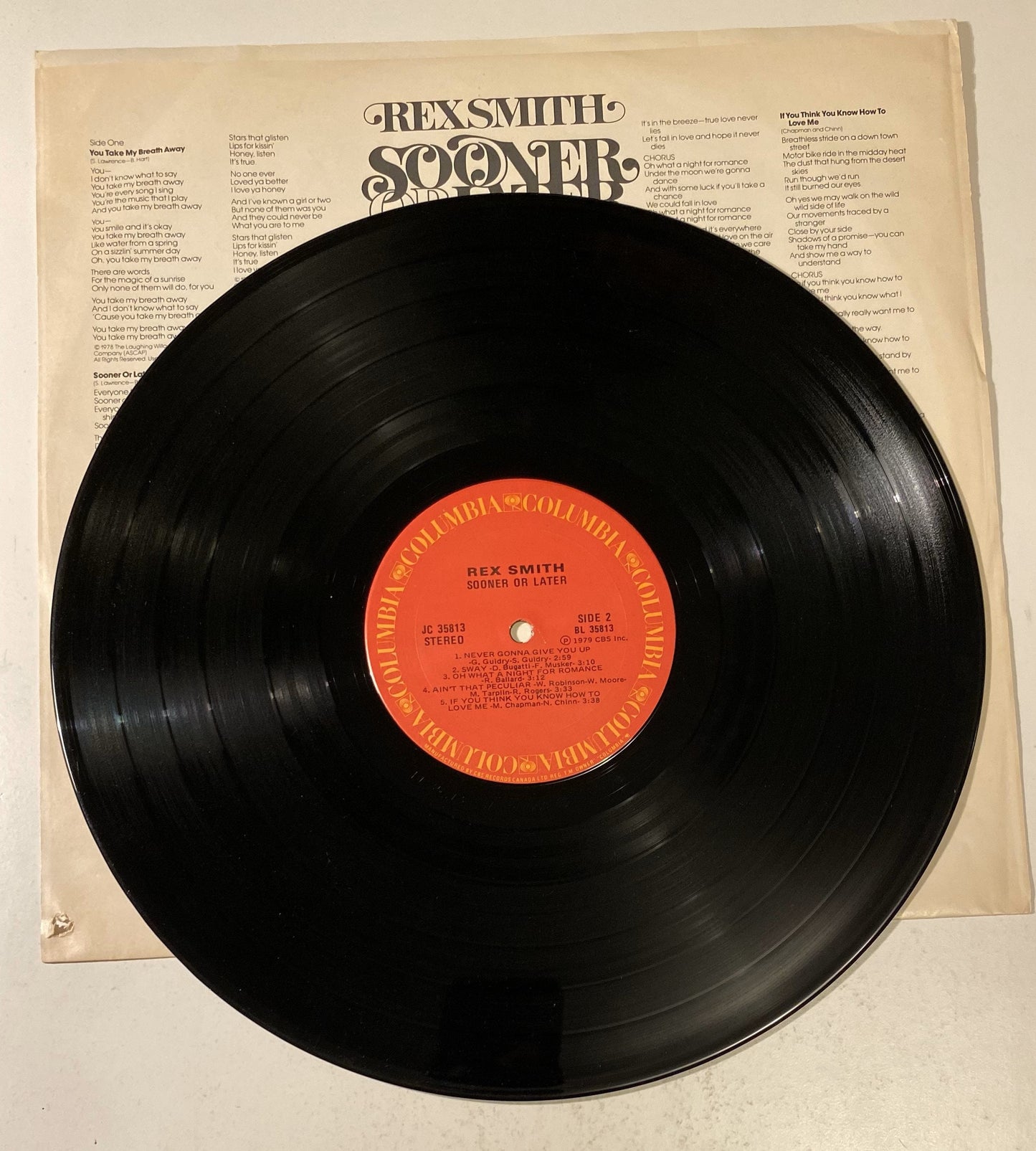 Rex Smith - Sooner or Later 1979 Vinyl LP Record