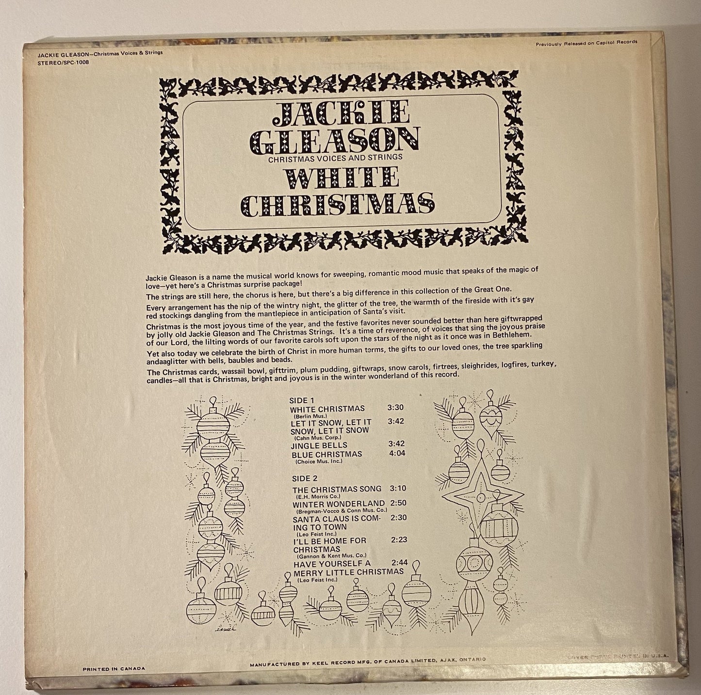 Jackie Gleason's Christmas Voices & Strings - 1970 Vinyl LP