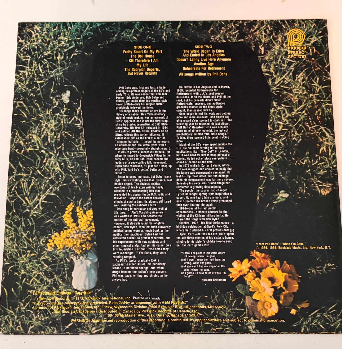 Phil Ochs - Rehearsal for Retirement 1979 Vinyl Record