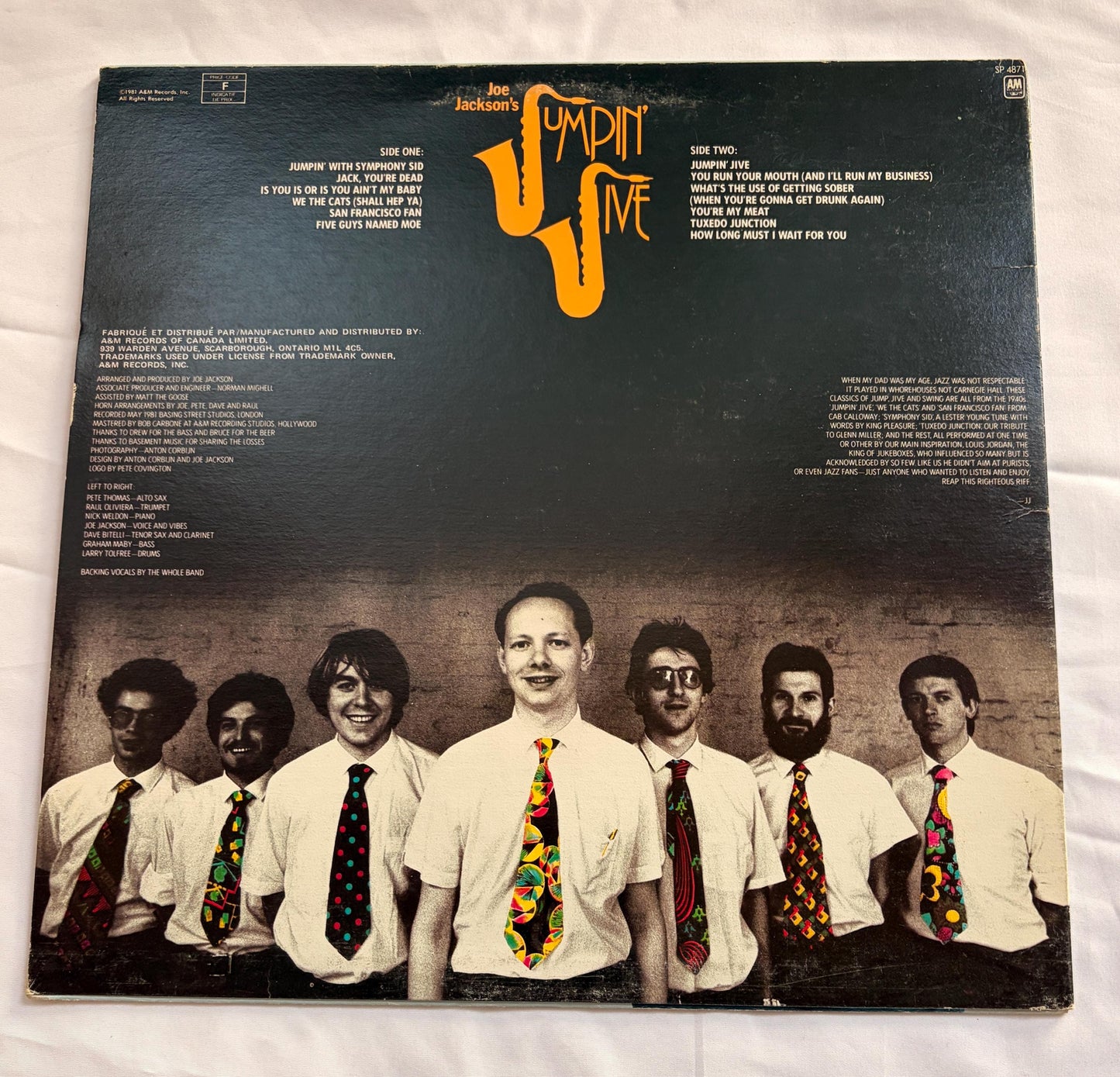 Joe Jackson Jumpin Jive 1981 Vinyl Record